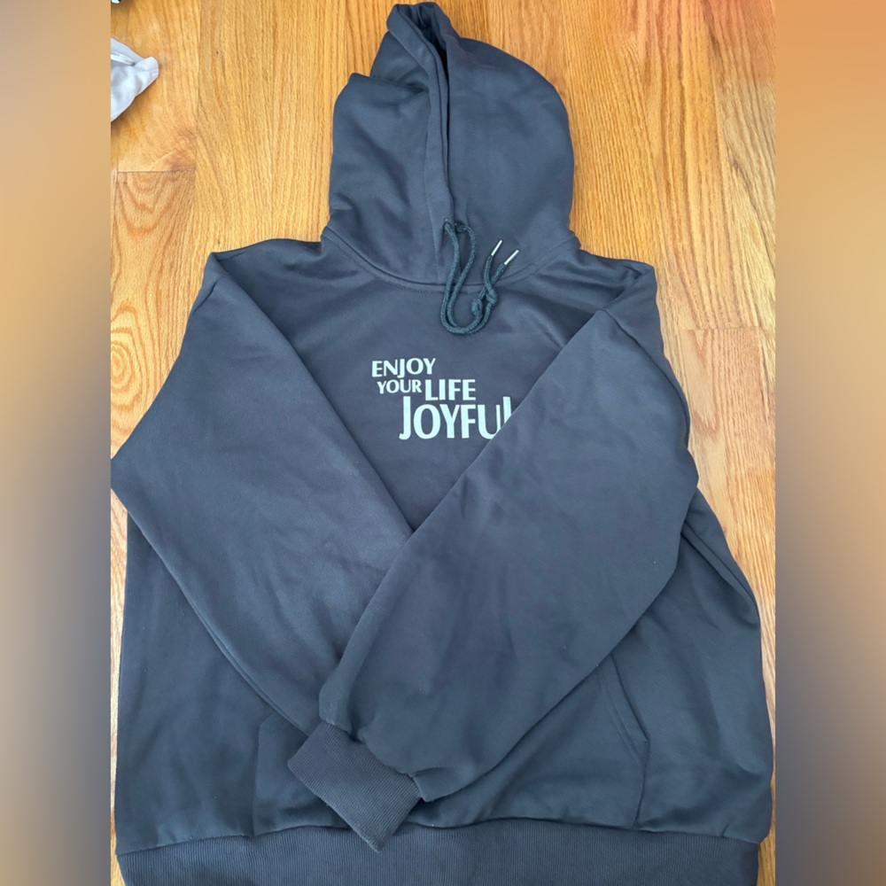SHEIN Black Hoodie with Joyful Print